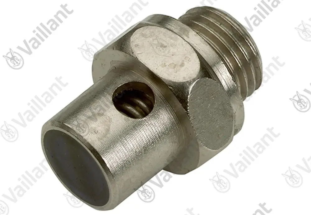 Metallventil von Vaillant mit einer Außengewindeanschlussöffnung und einer Filtration für Flüssigkeiten oder Gase, sichtbar mit Durchlassöffnung.